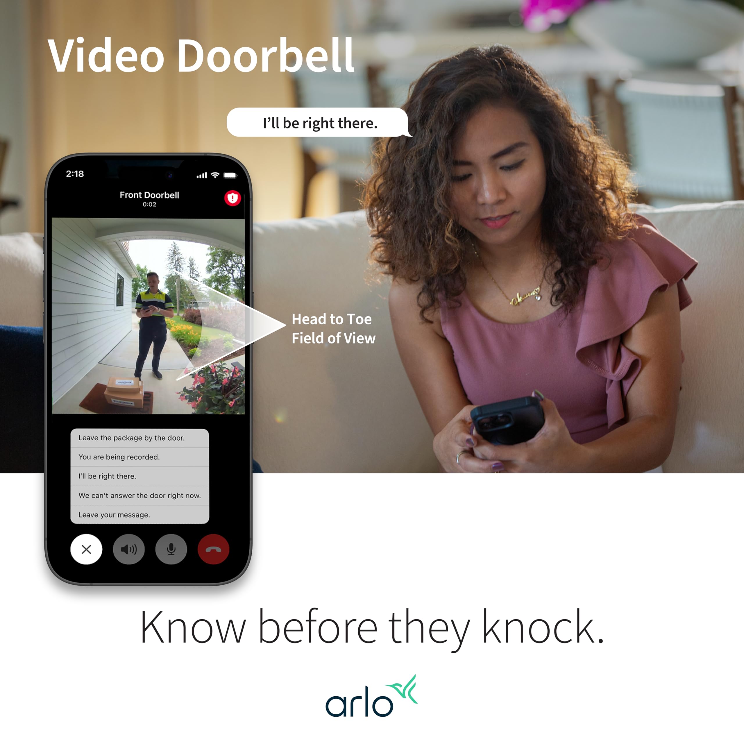 Arlo Video Doorbell 2K 2-way audio at the door.