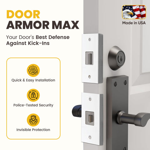 Armor Concepts Door Armor MAX hinge shields strengthen doorway joints for added security.