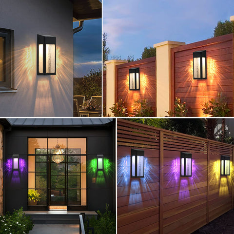 ARMXY seeded-glass fence lights create warm ambiance along walls and fences.