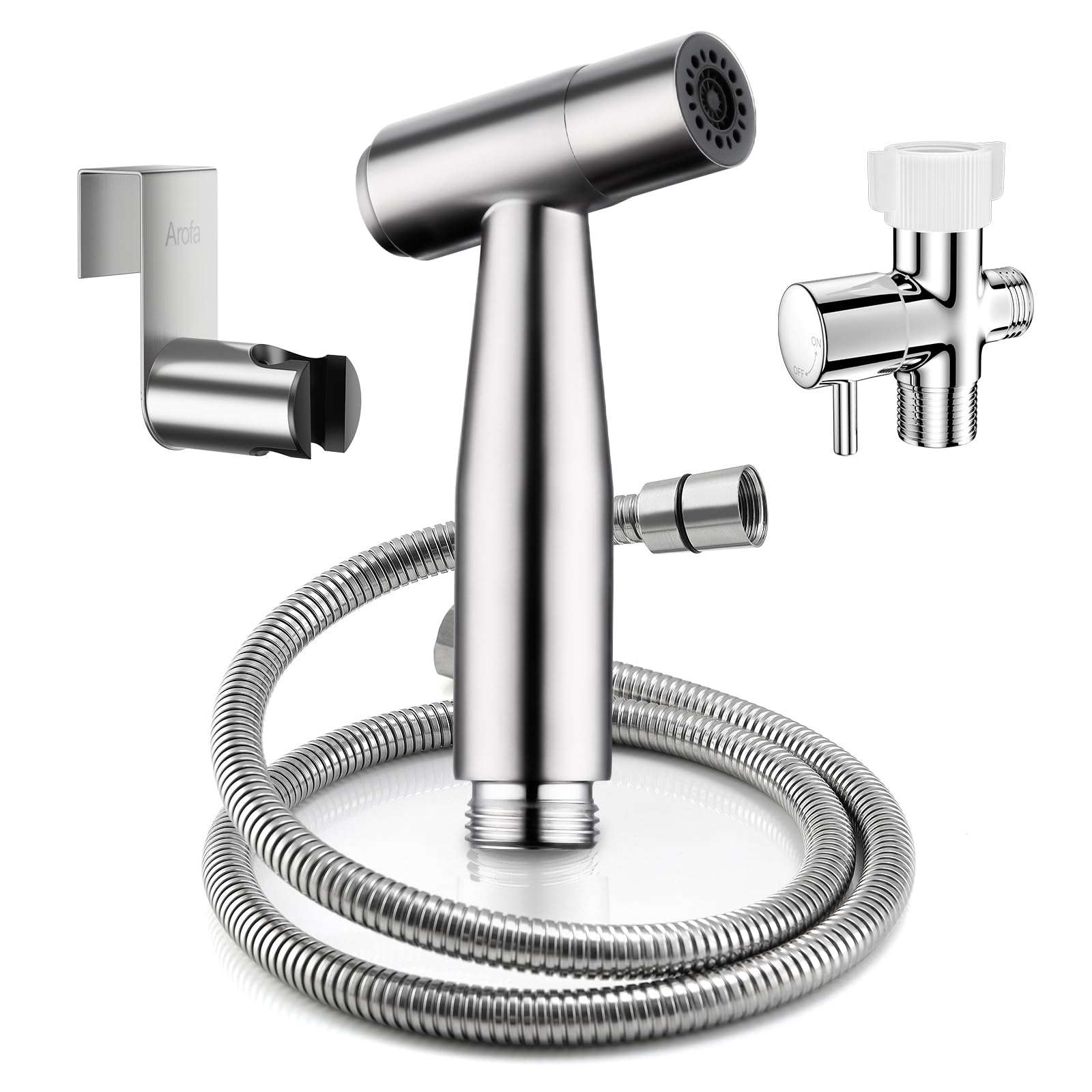 Arofa bidet sprayer assembly shows easy installation and setup.