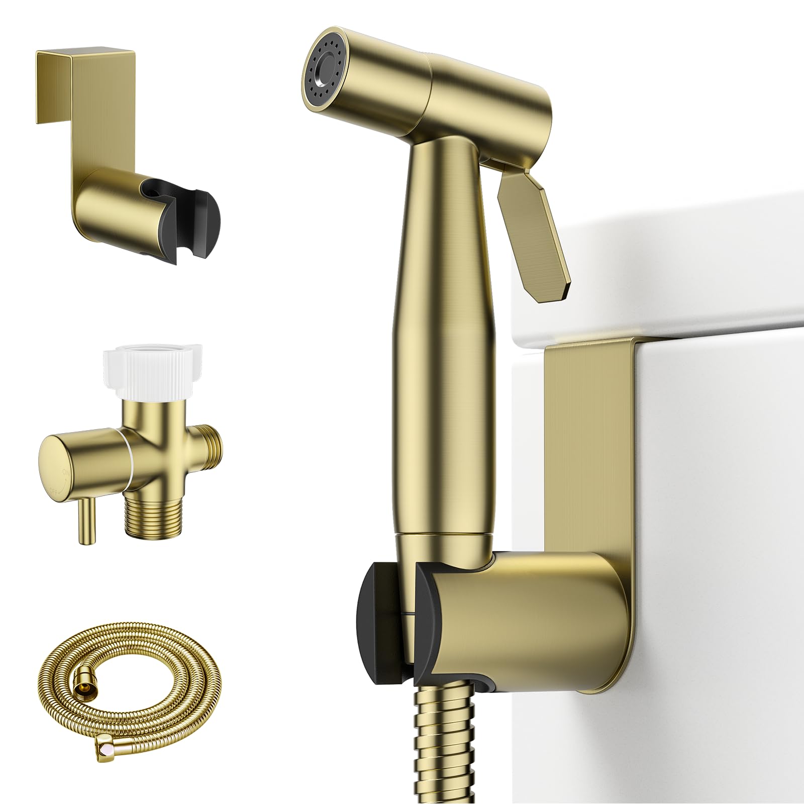 Arofa Gold handheld bidet sprayer for toilet with a durable stainless steel finish.
