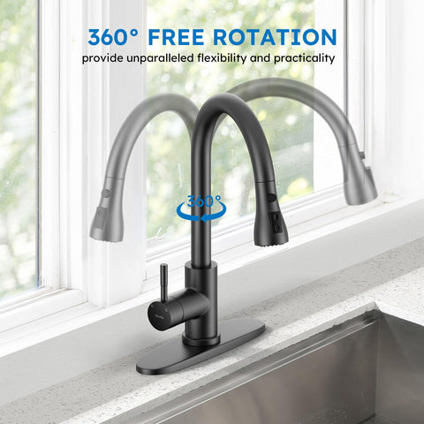 Arofa gooseneck faucet in matte black for high pots and deep sinks