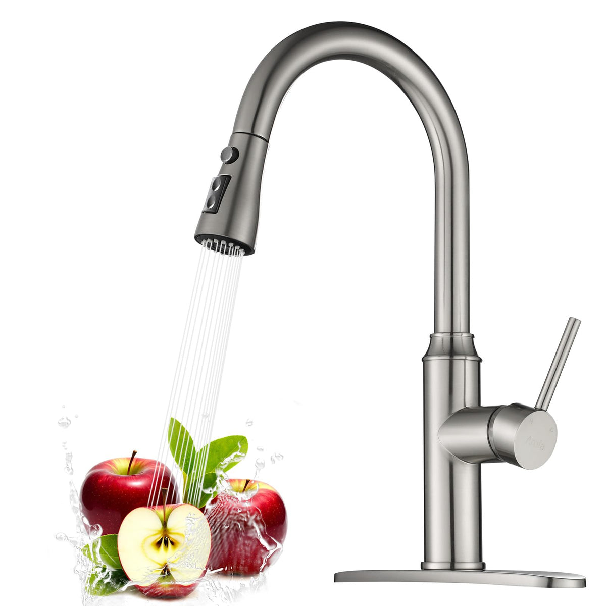 Arofa brushed nickel pull-down kitchen faucet for versatile cleaning