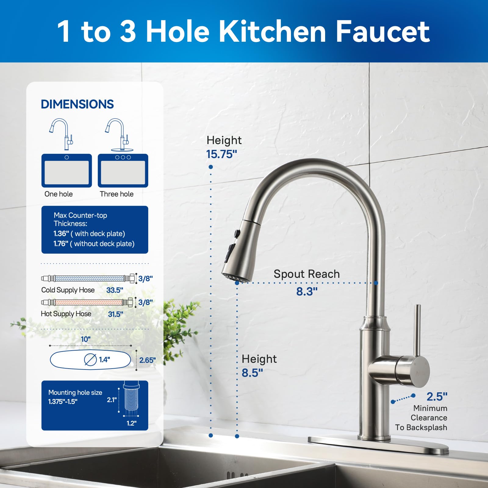 Arofa deck plate supports 1-hole or 3-hole installations, ideal for RV or laundry