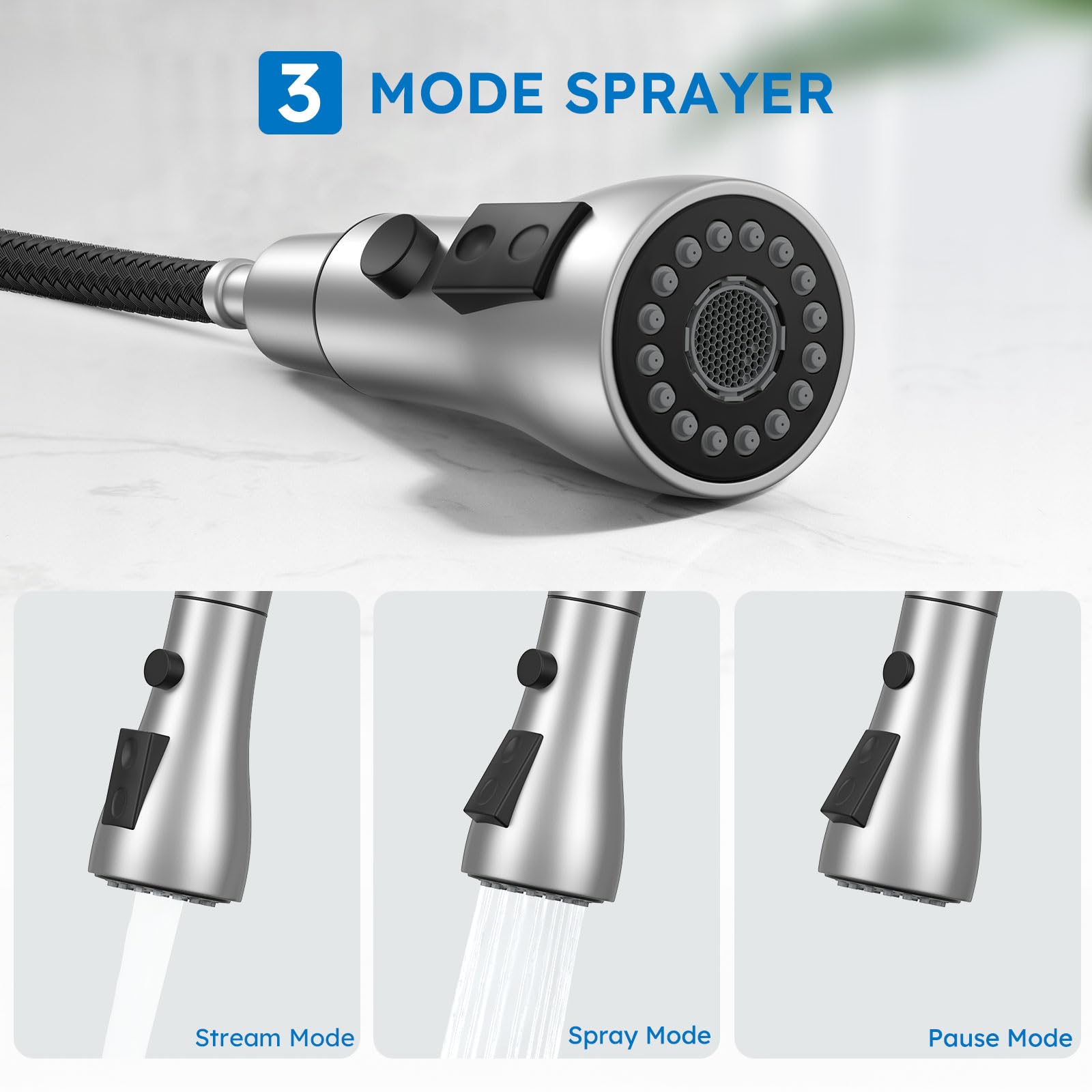 Arofa pull-down sprayer extended for flexible sink reach