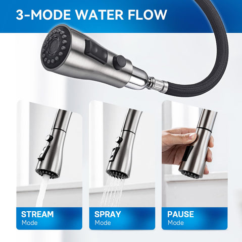 Arofa faucet offers stream, spray, and pause modes for flexibility