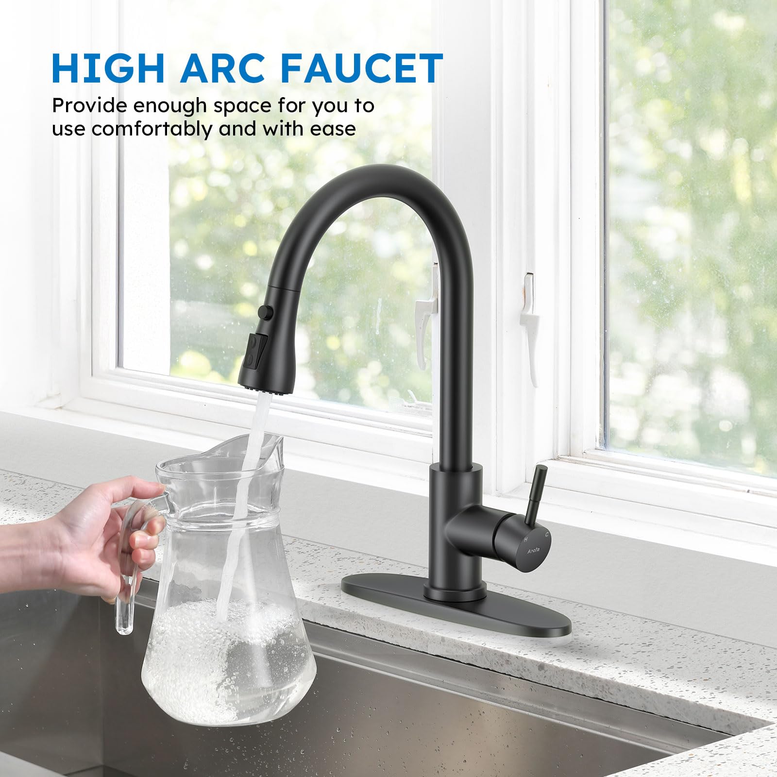 Arofa matte black faucet with ceramic valve for durability