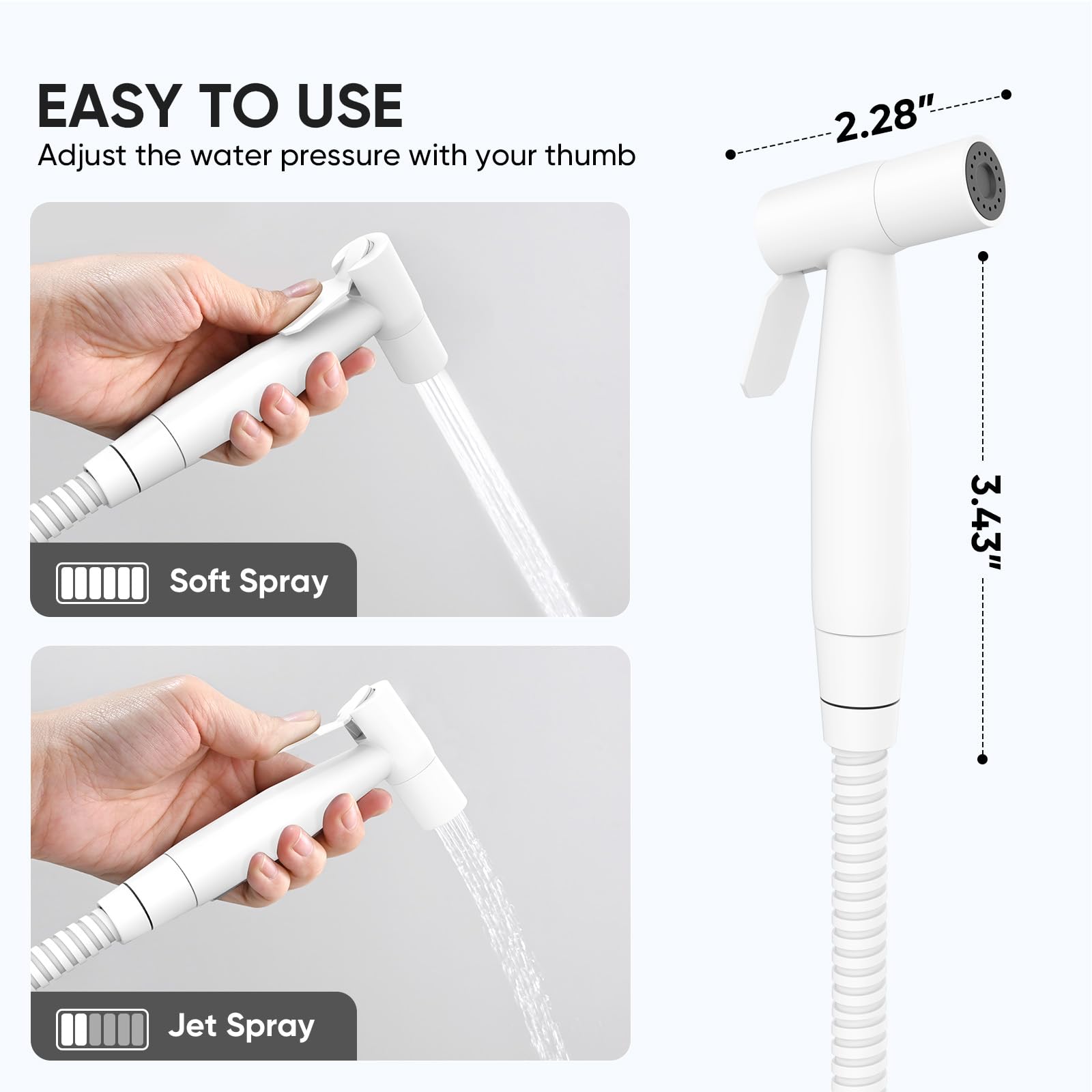 Arofa handheld bidet sprayer in use for toilet cleaning and floor rinsing.