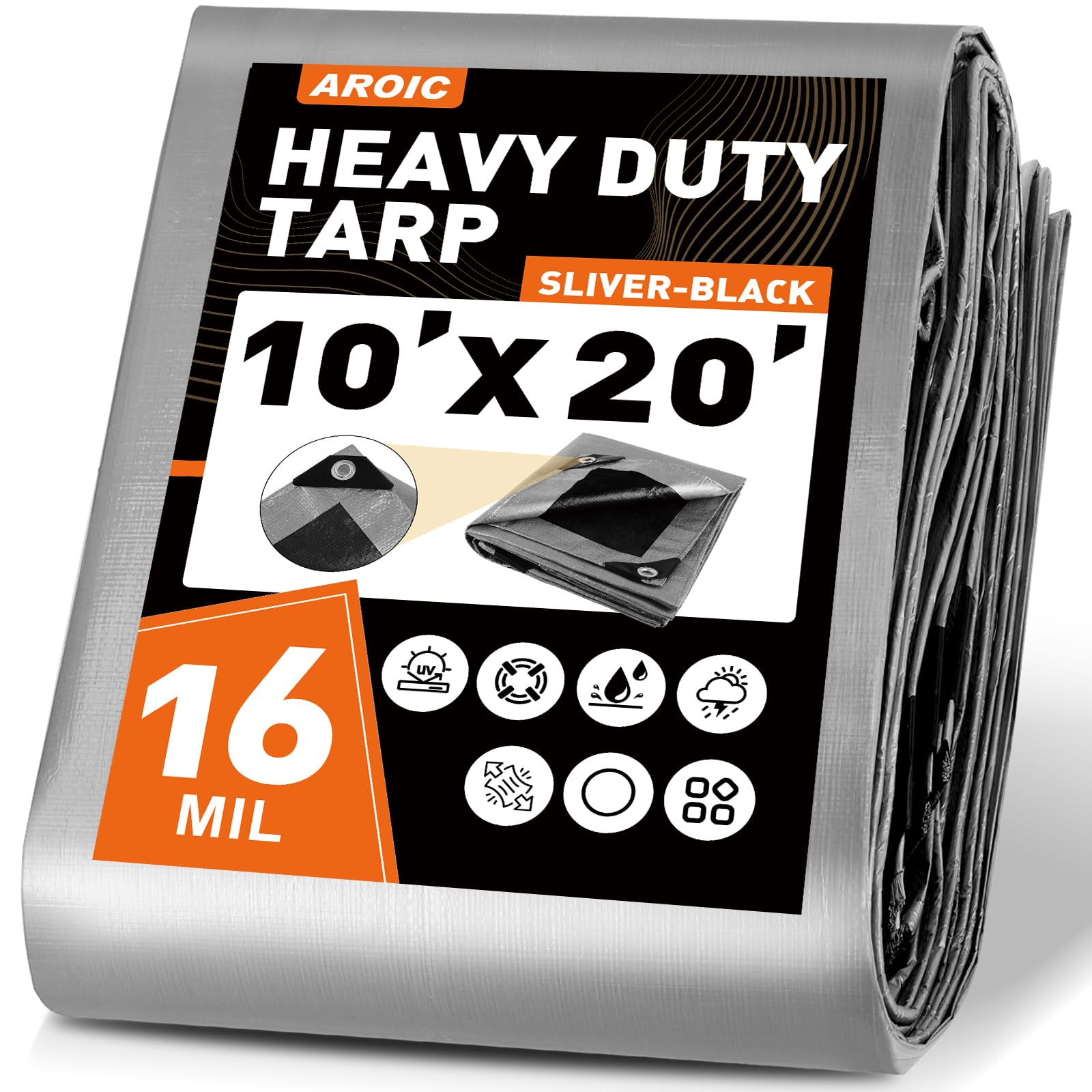 AROIC 10x20ft tarp top view shows wide coverage for tents and gear
