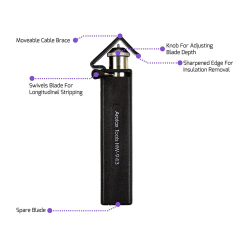 AROLAX Round Cable Stripper's spring-loaded brace ensures controlled cutting
