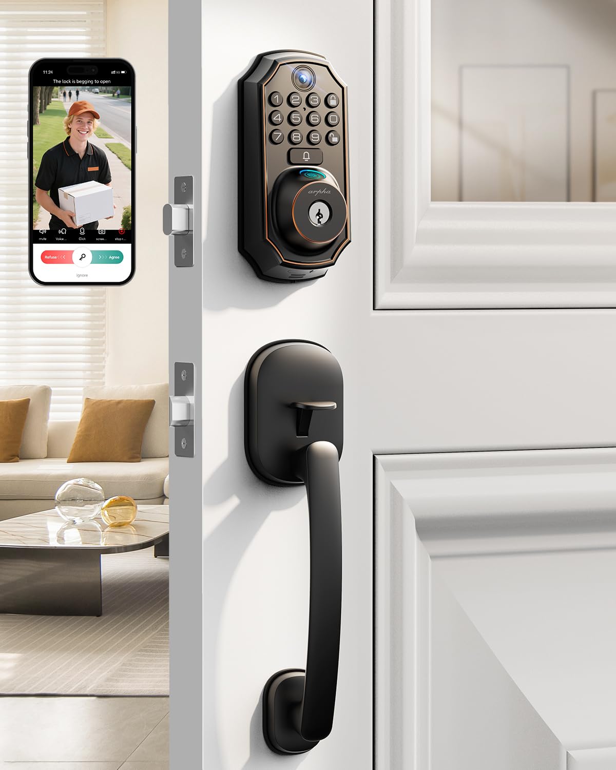 ARPHA keyless entry deadbolt with handle set for secure front-door access