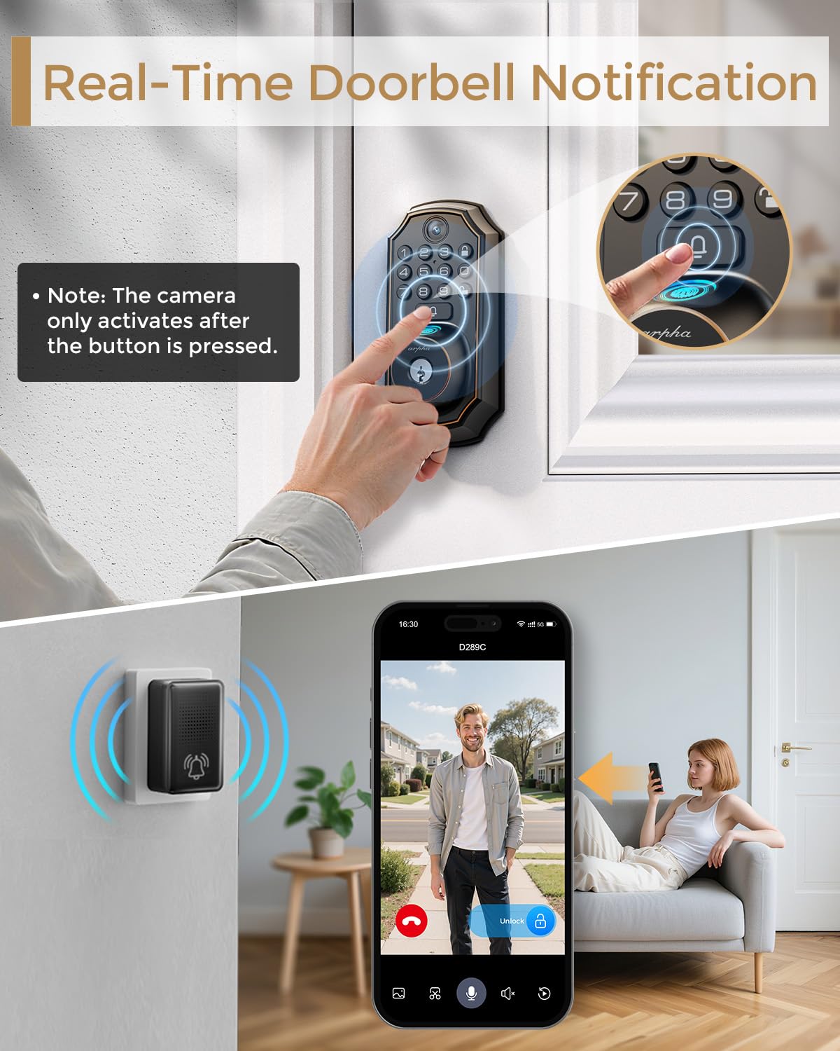 ARPHA WiFi Video Smart Lock keypad entry for secure PIN access.