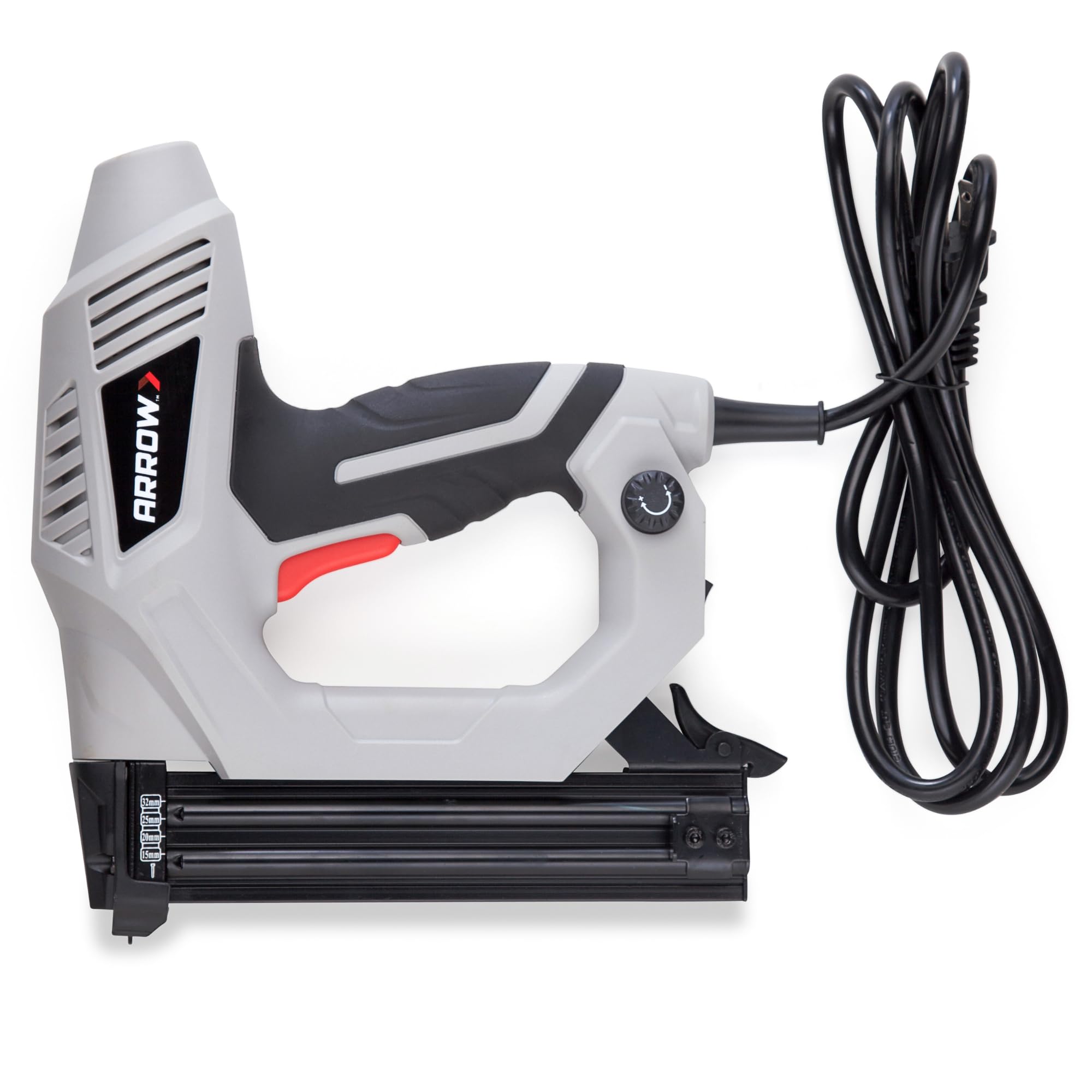 Arrow ET200BN with soft grip handle enhances comfort during extended nailing tasks.