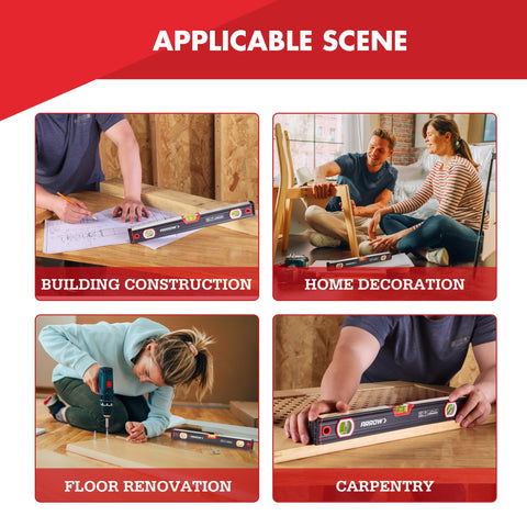 Arrow Fastener 16-inch level magnet system enables hands-free work at height.