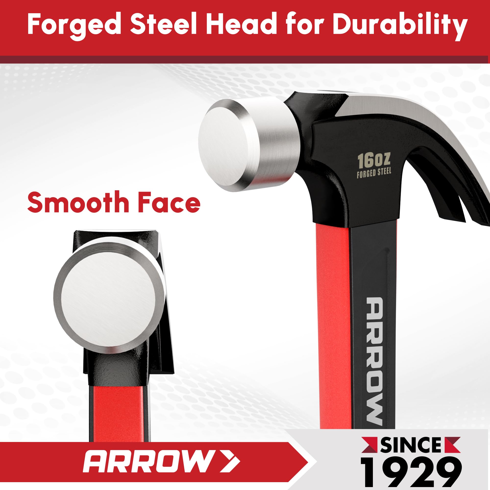 Arrow Fastener 16oz Claw Hammer shock-absorbing handle minimizes vibration during extended sessions.