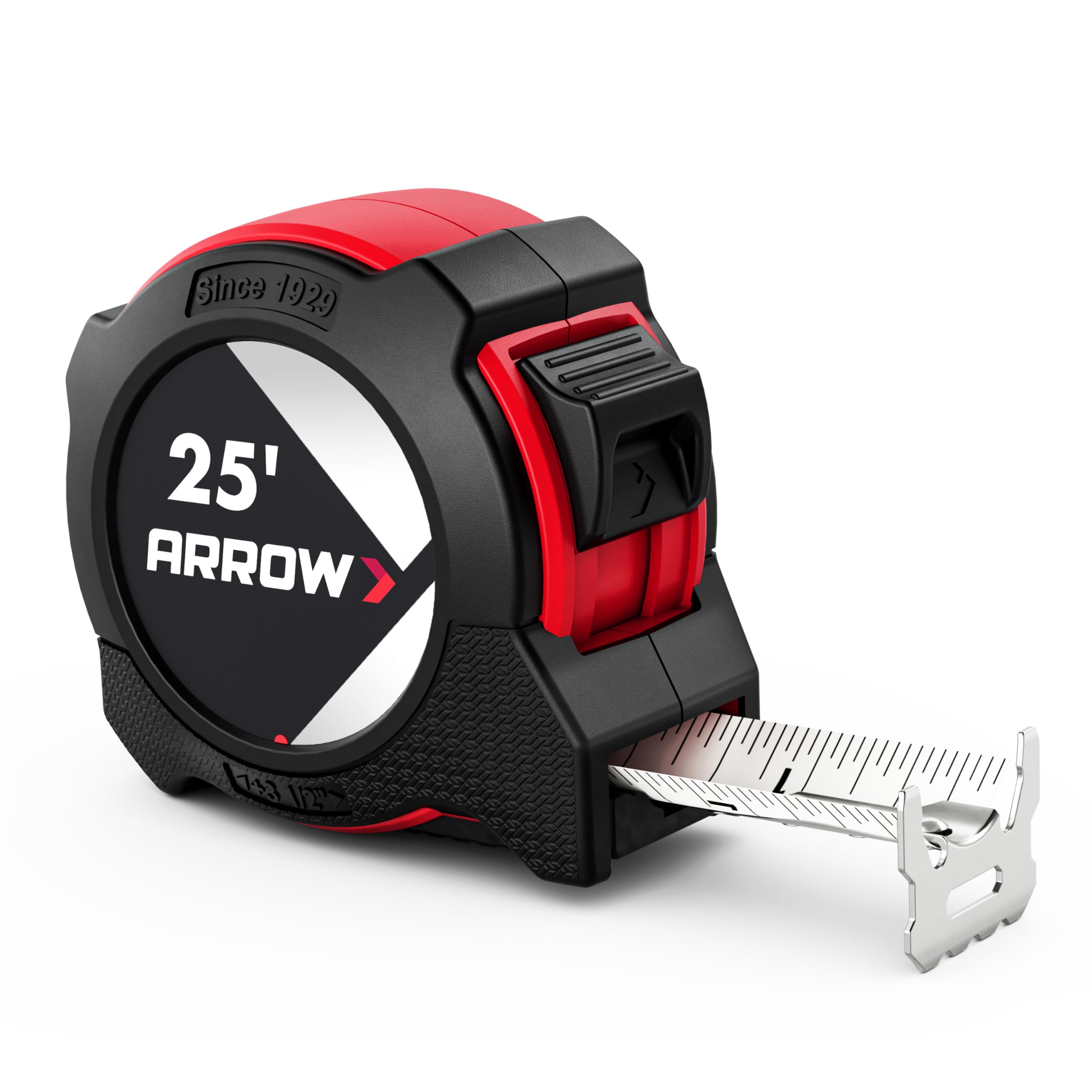 Arrow Fastener 25FT tape measure blade close-up for precise readings