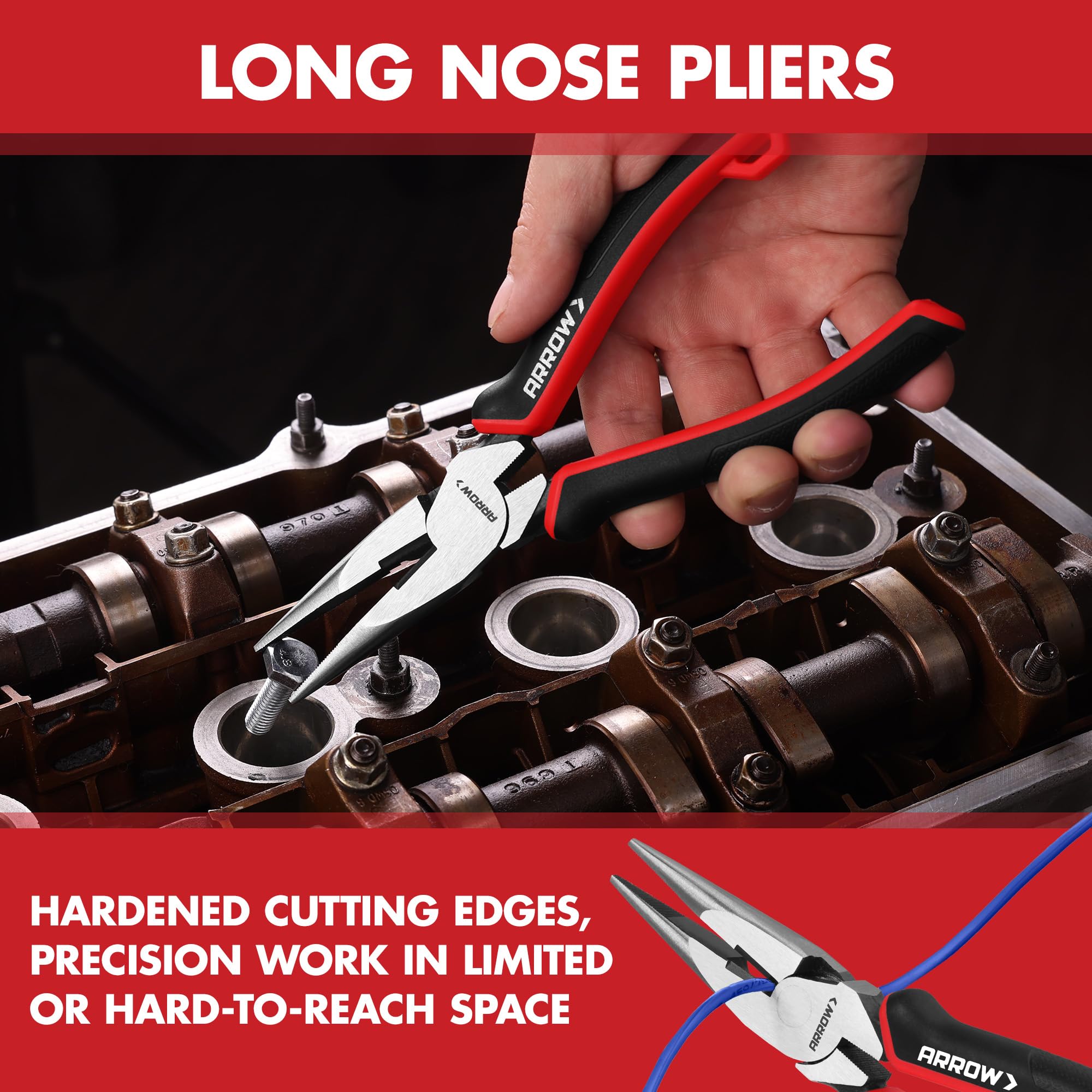ARROW 3PC Pliers Set hanging hole design, easy storage in any workshop.