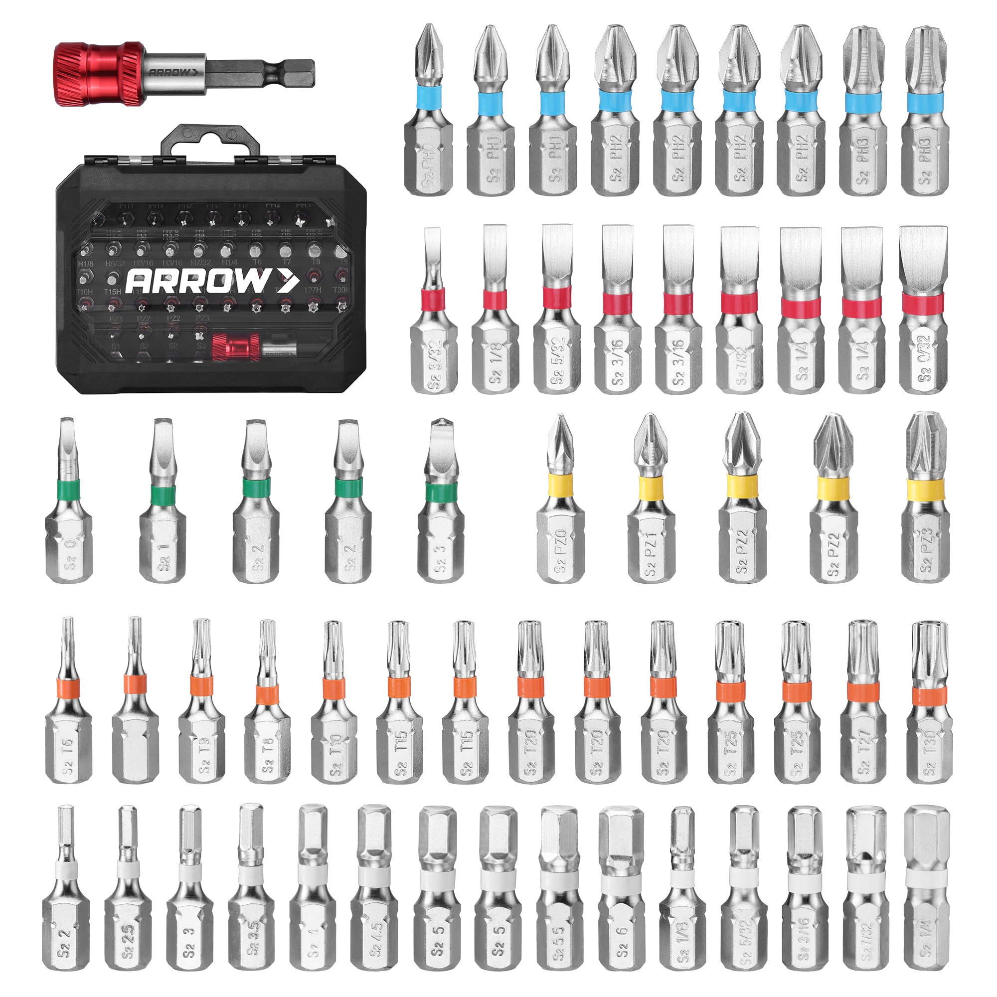 Arrow Fastener 59-piece bit set in sturdy case for quick DIY repairs.