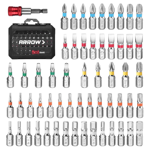 Arrow Fastener 59-piece bit set in sturdy case for quick DIY repairs.