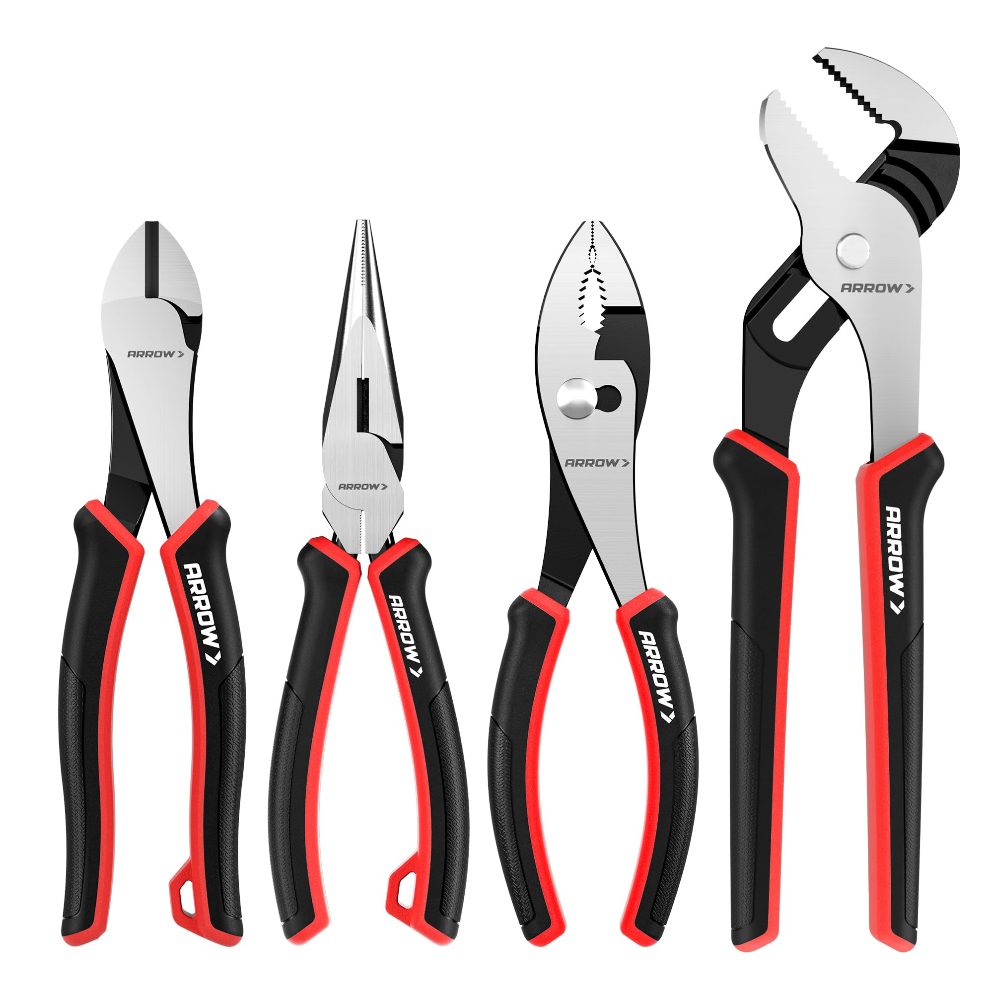 Arrow Fastener 8in diagonal pliers with sharp jaws for efficient wire cutting.