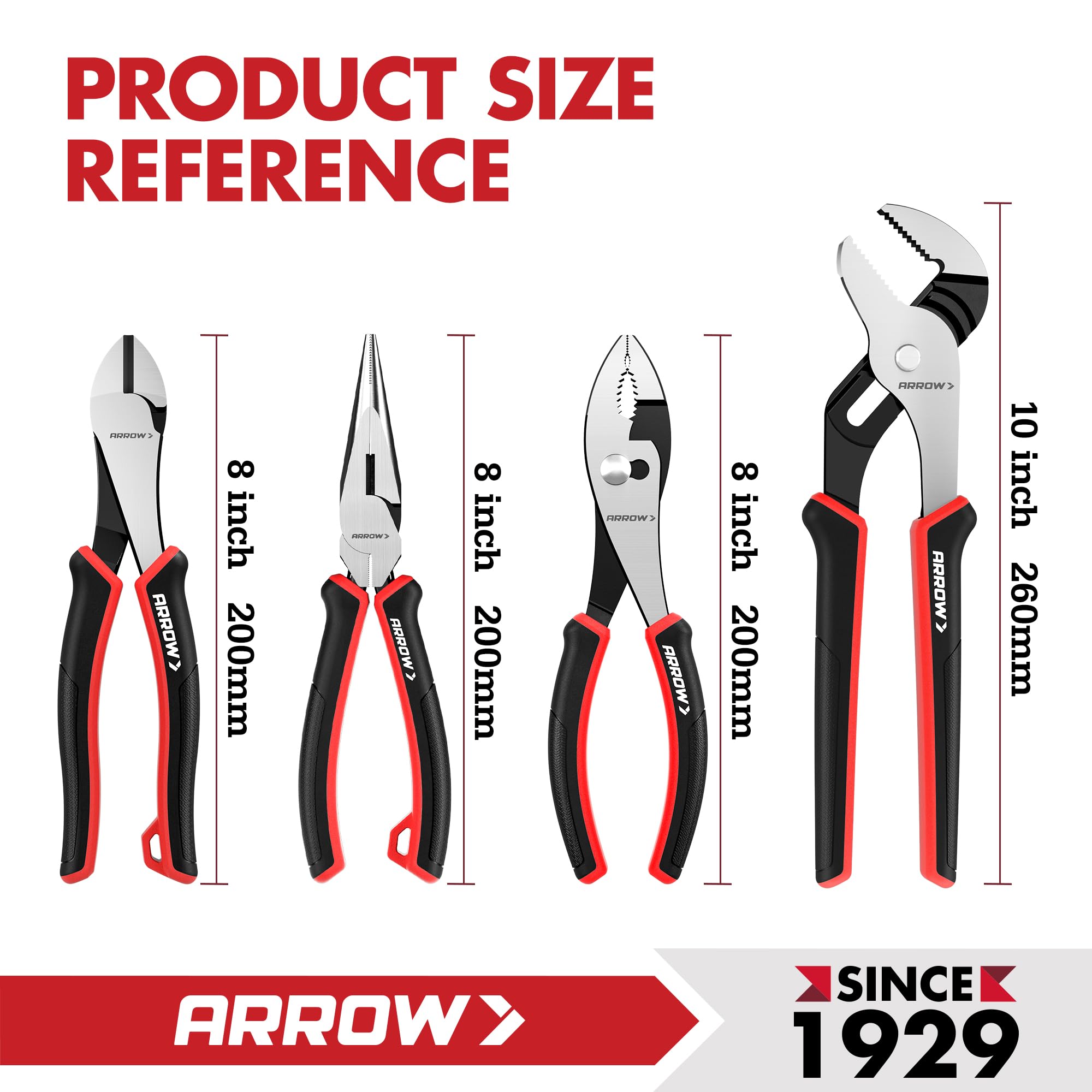 Arrow Fastener 8in slip-joint pliers with adjustable jaws for versatile tasks.