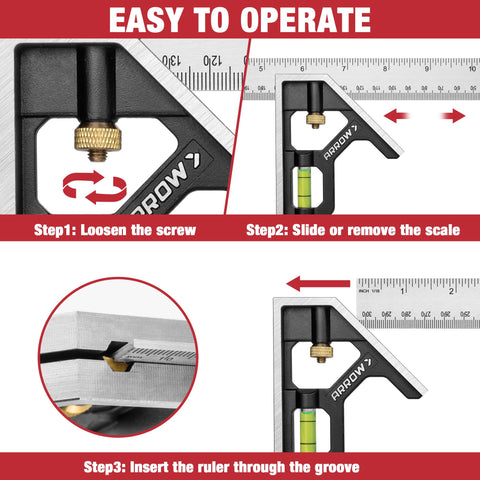 Arrow Fastener brass screw locks the ruler for accurate readings
