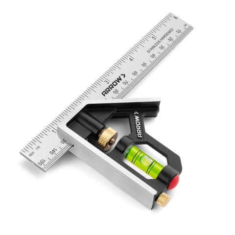 Arrow Fastener 6-inch combination square overview for precise layout in woodworking.