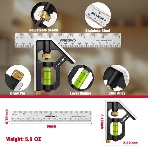 Arrow Fastener bubble level integrated for quick, accurate alignment in carpentry.