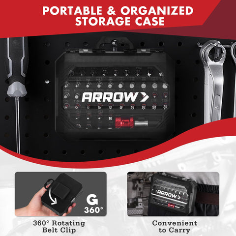 Arrow Fastener case features 360-degree belt clip for hands-free transport.