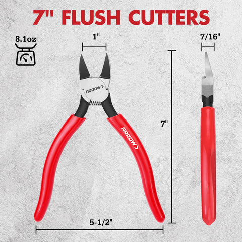 Close-up of flush-cut capability on Arrow Fastener cutters cutting a wire