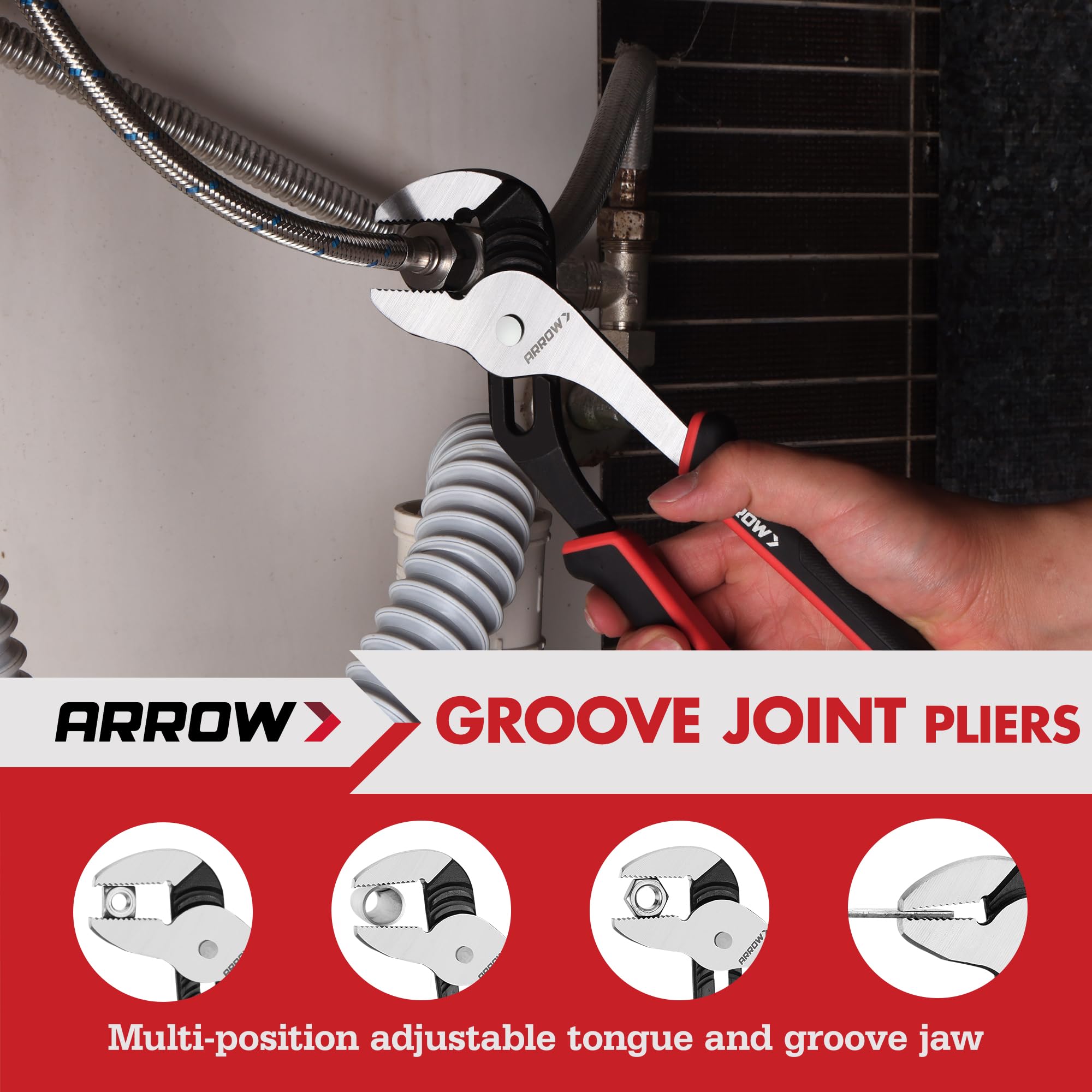 Arrow Fastener hanging hole design for easy workshop storage.