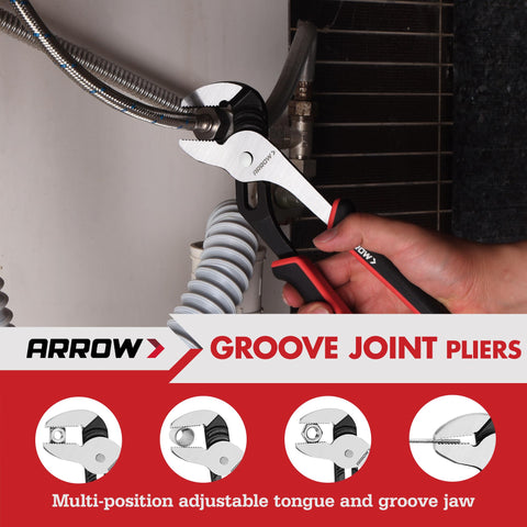 Arrow Fastener hanging hole design for easy workshop storage.