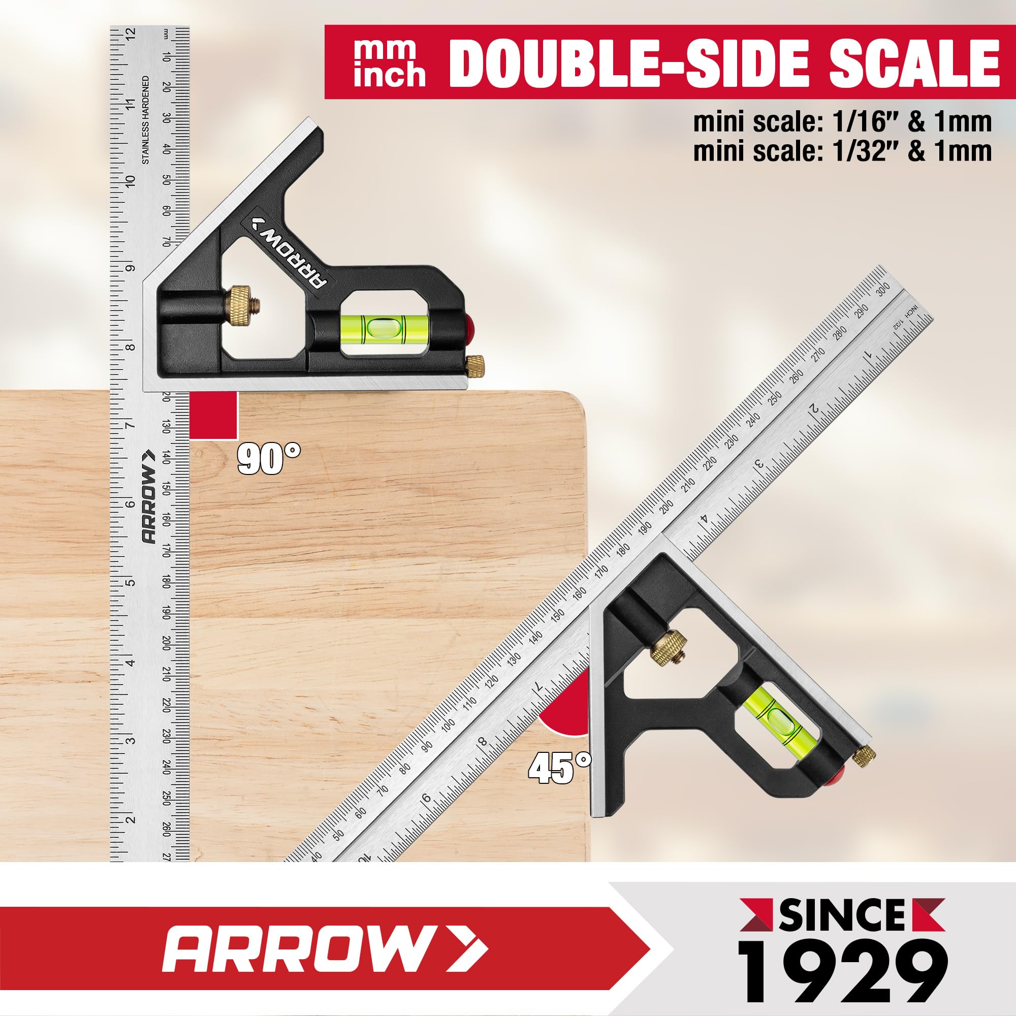 Arrow Fastener dual-scale ruler offers precise 1/16 and 1/32 measurements