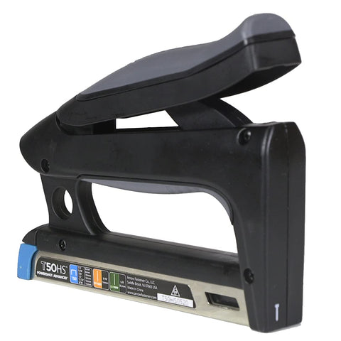 Arrow Fastener T50HS die-cast aluminum housing stays sturdy on tough jobs.