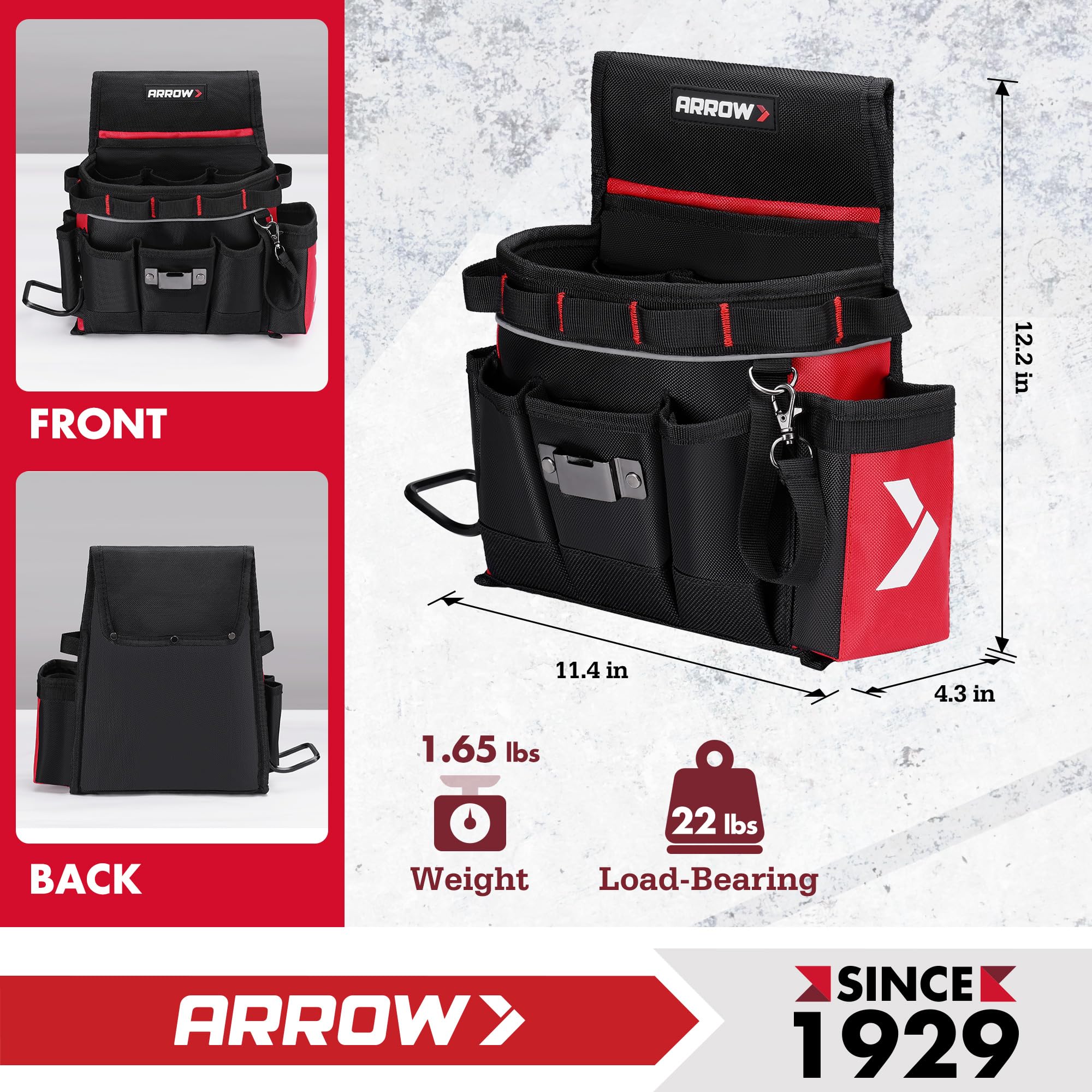 Exterior pockets on Arrow Fastener tool belt designed for easy reach