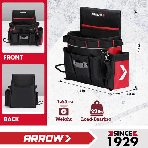 Exterior pockets on Arrow Fastener tool belt designed for easy reach