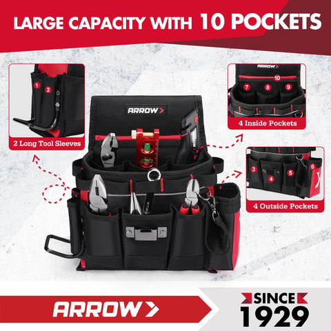 Arrow Fastener tool belt internal compartments with tape measure clip