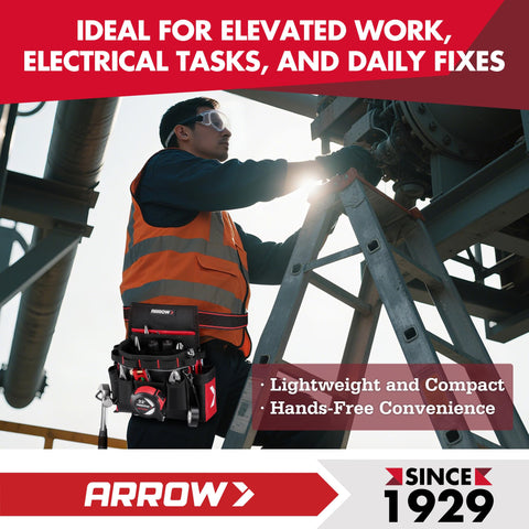 Arrow Fastener tool belt in use on site by electrician or carpenter