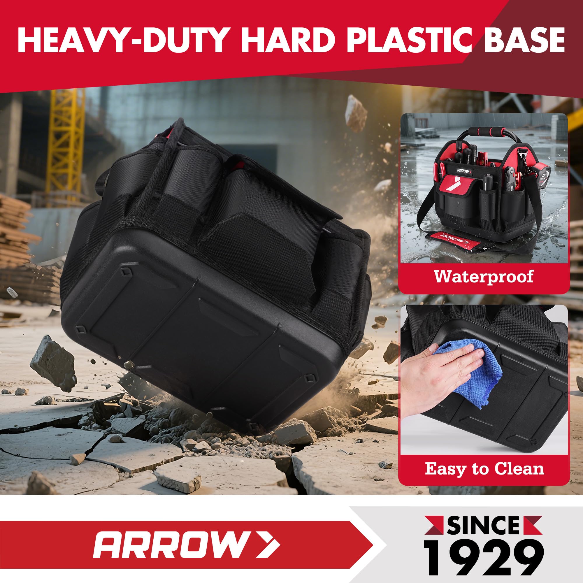 Arrow Fastener tool tote features a steel handle for comfortable transport