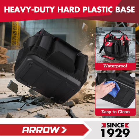 Arrow Fastener tool tote features a steel handle for comfortable transport