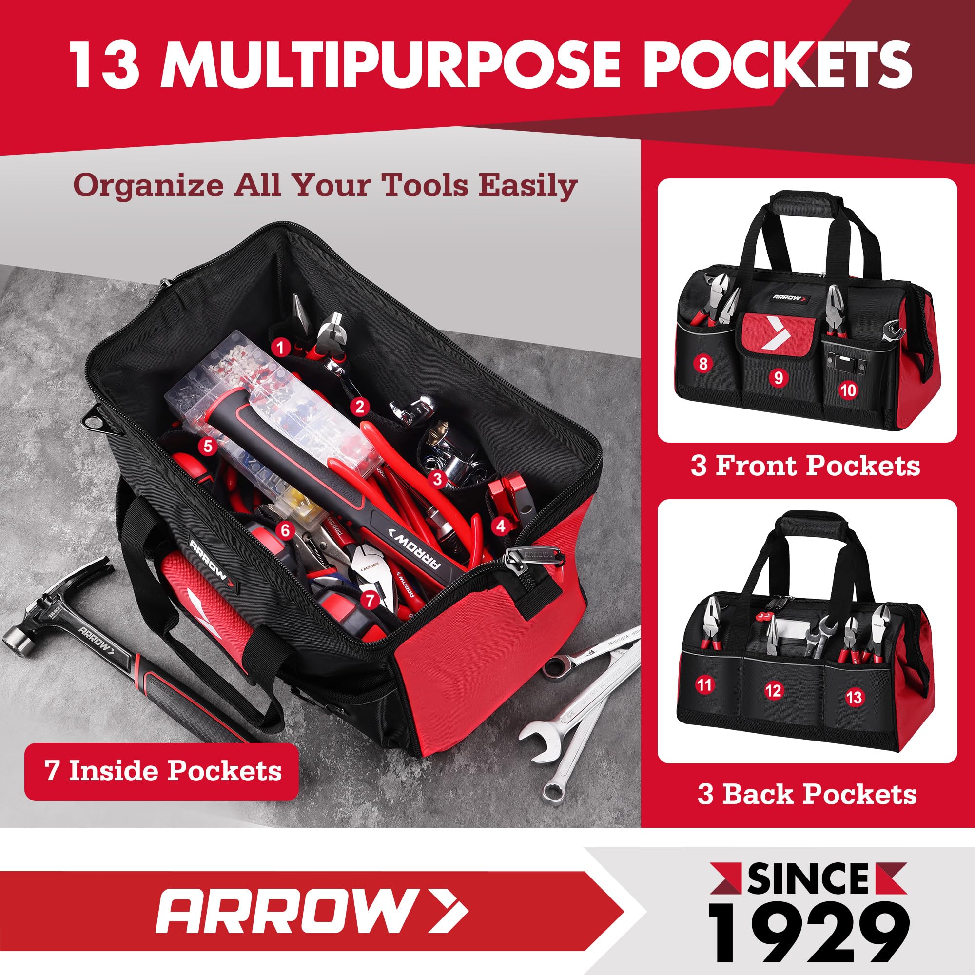 Arrow Fastener toolbag dual carry handles provide comfortable all-day transport