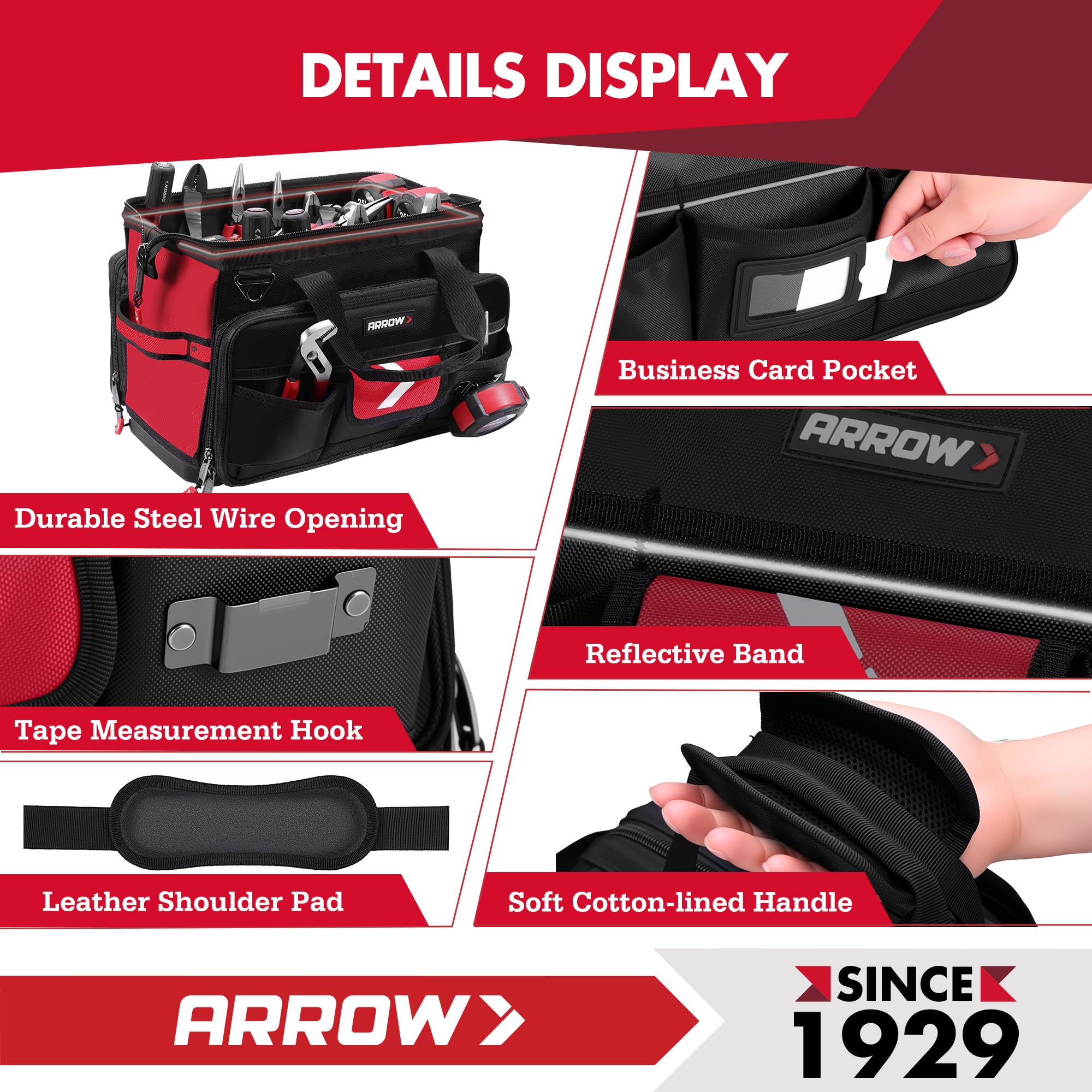 ARROW Fastener tool bag on rough surfaces stays stable.