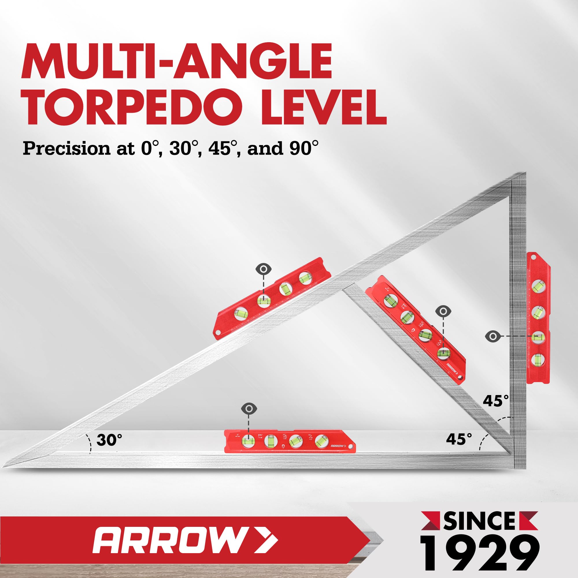 Arrow Fastener torpedo level compact 8-inch design fits tight spaces.