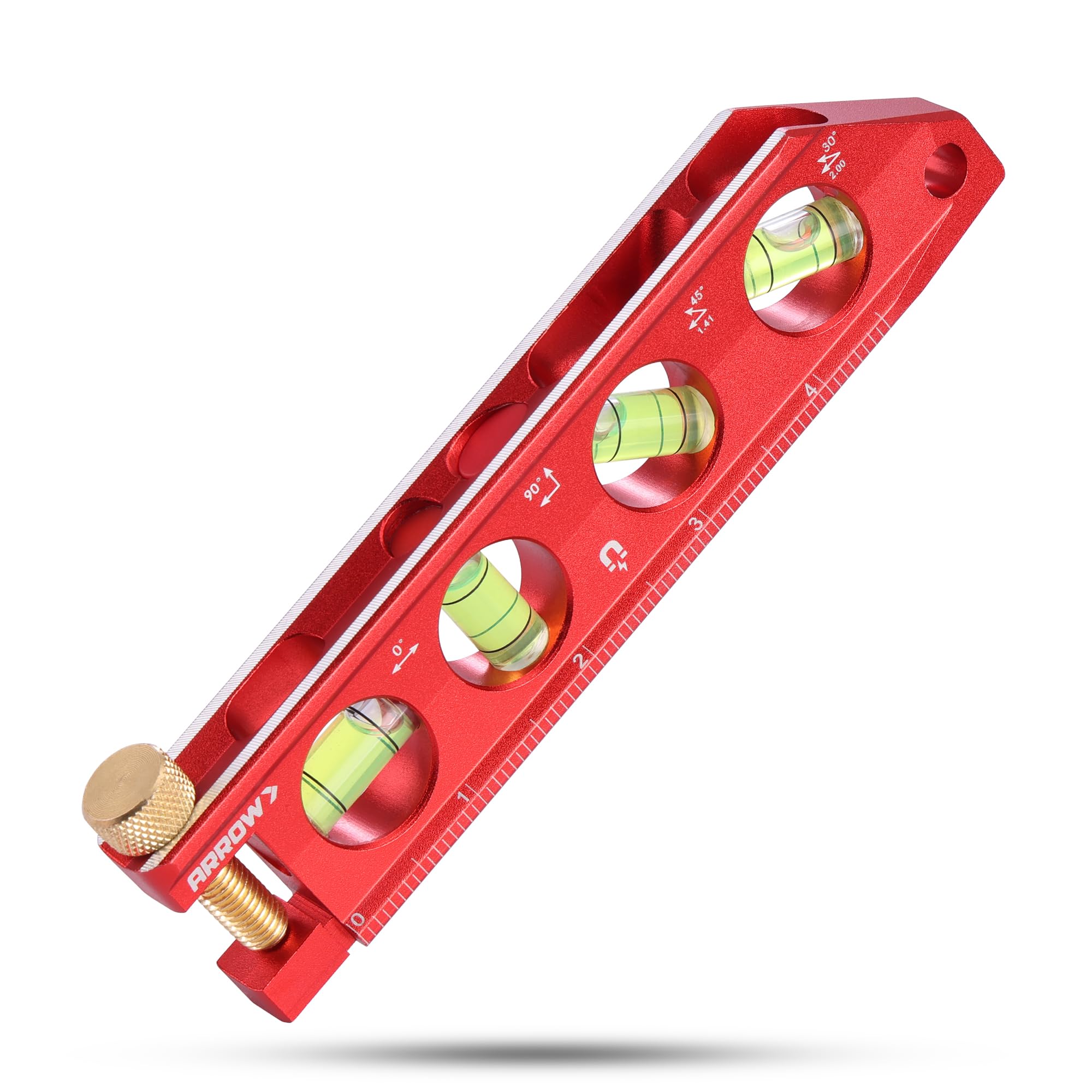Arrow Fastener torpedo level showing magnetic grip on metal surface for stability