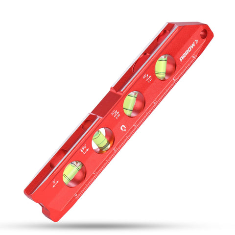 Arrow Fastener torpedo level with magnetic grip for secure measurements on metal surfaces.