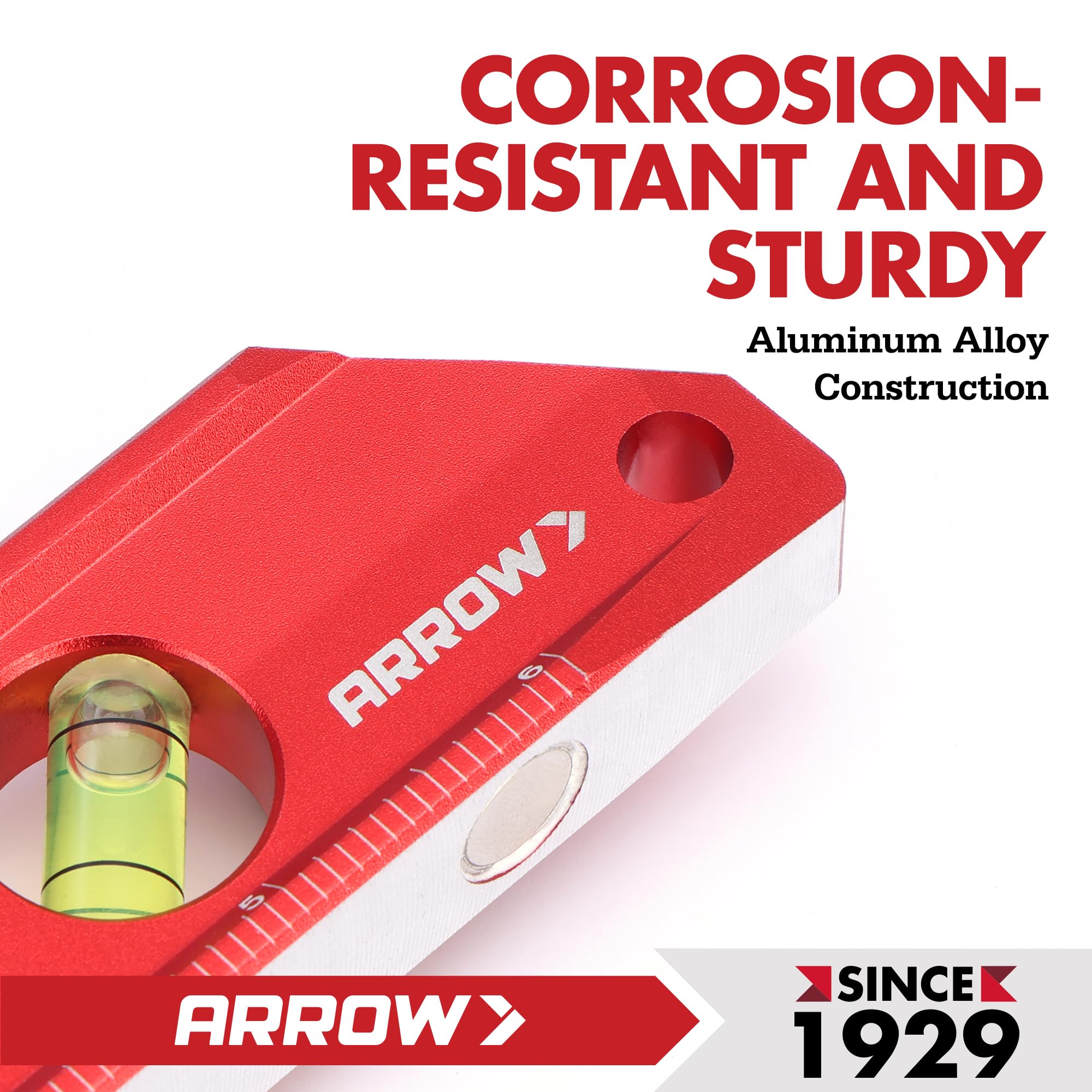 Arrow Fastener torpedo level rugged aluminum alloy body for tough job sites.