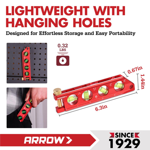 Arrow Fastener torpedo level top-view windows for easy viewing