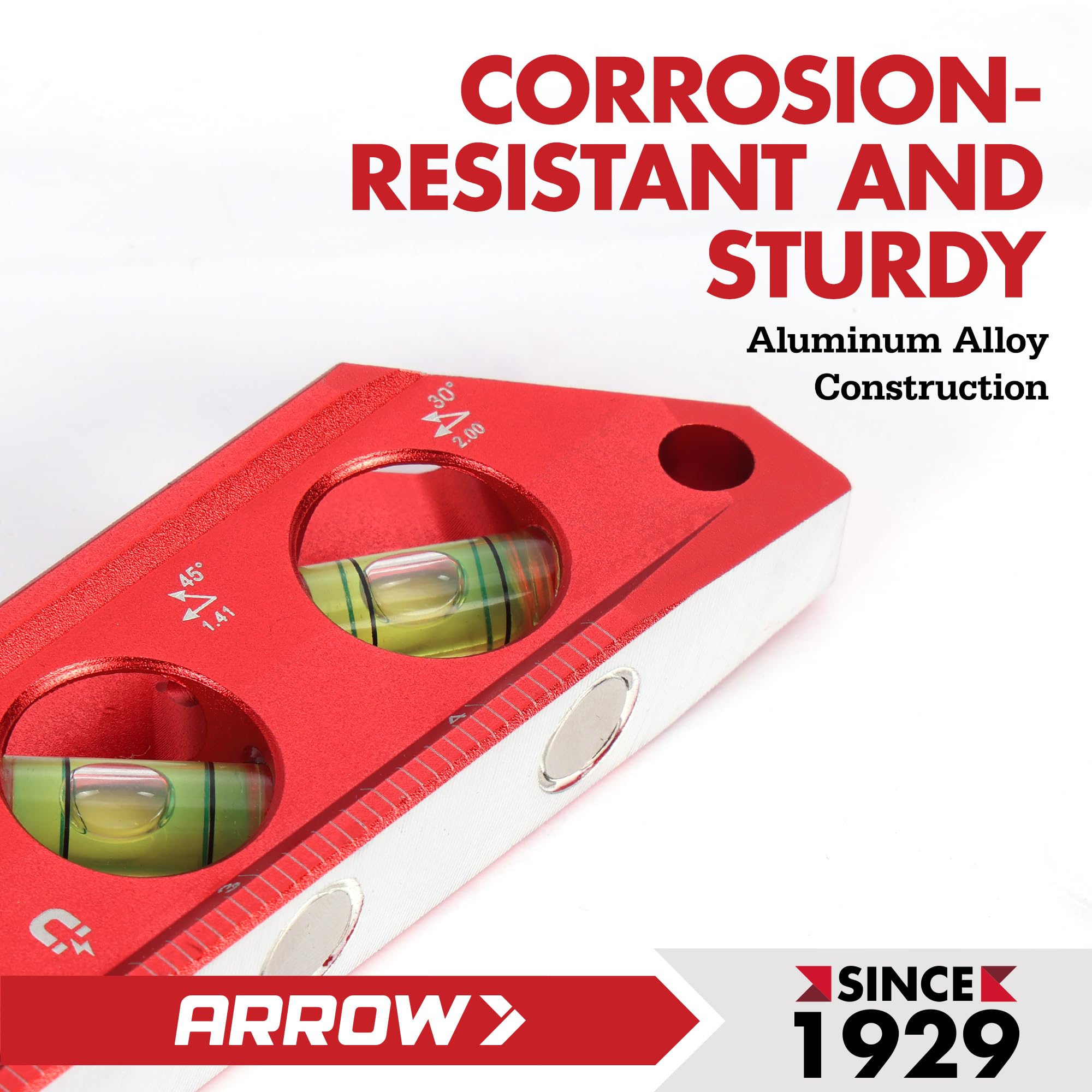 Arrow Fastener torpedo level used for conduit layout and alignment measurements
