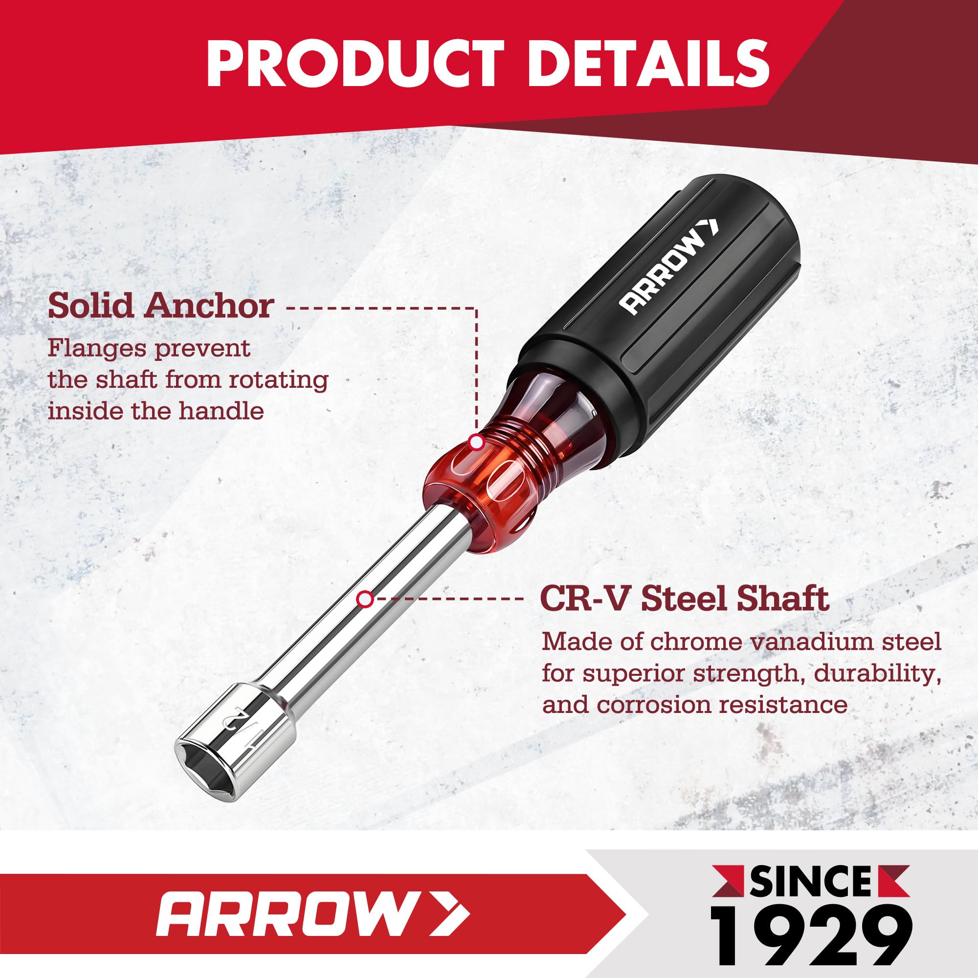 Arrow Nut Driver Set 7pc with clear size markings for quick identification