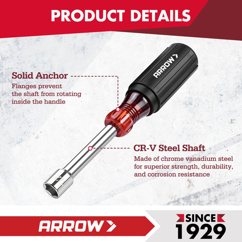Arrow Nut Driver Set 7pc with clear size markings for quick identification